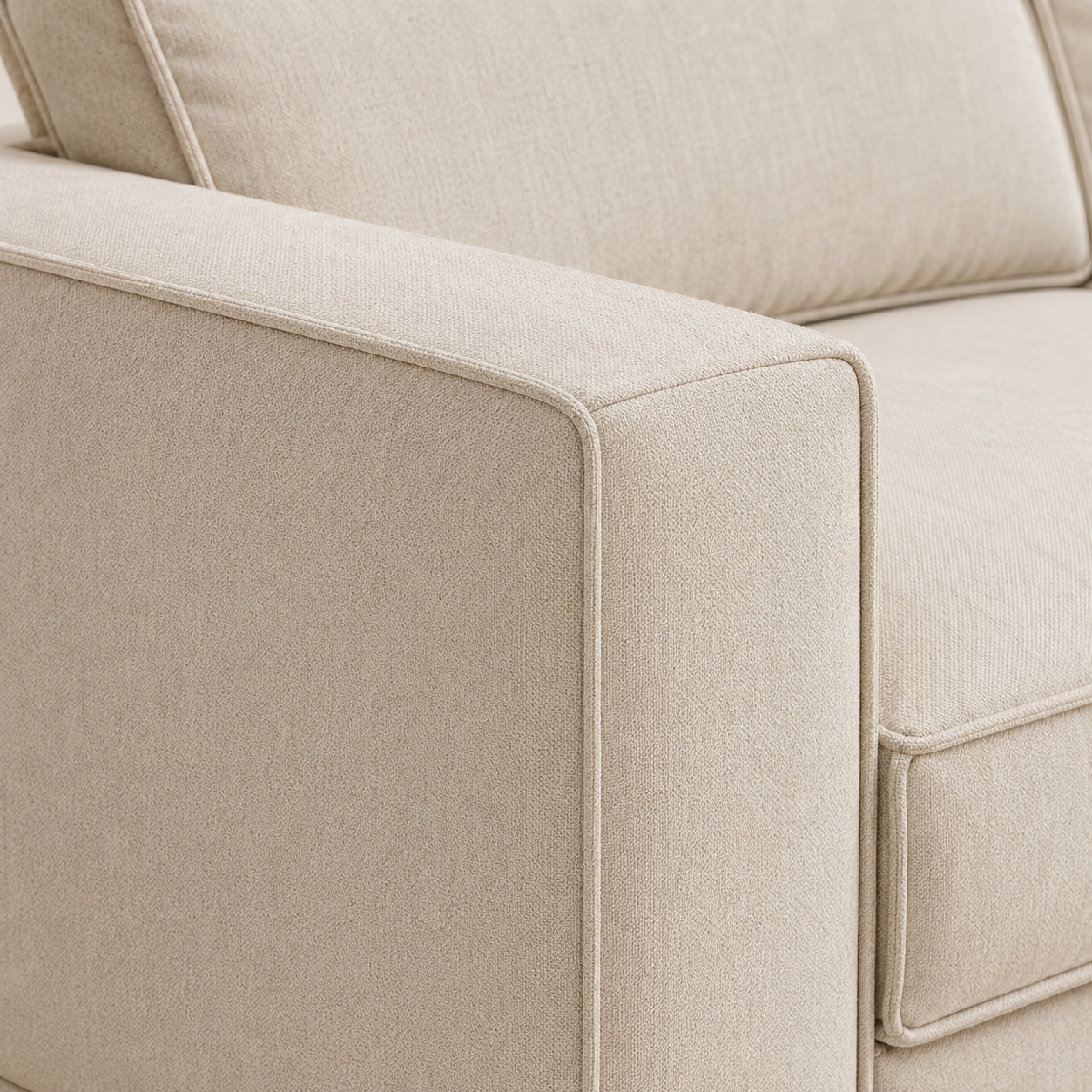 Close view of the Ample Sofa arm, where the cord turns the corner