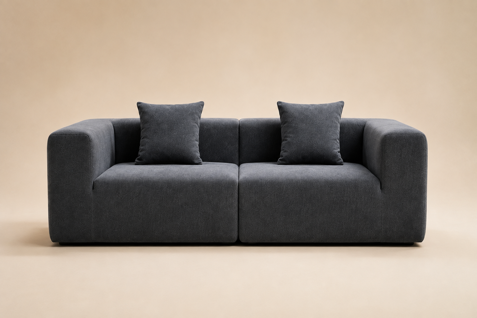 Basalte Sofa in charcoal, two blocks pushed together with rounded tube arms
