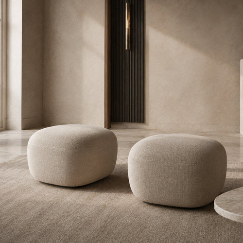 Arden pouf in ivory boucle