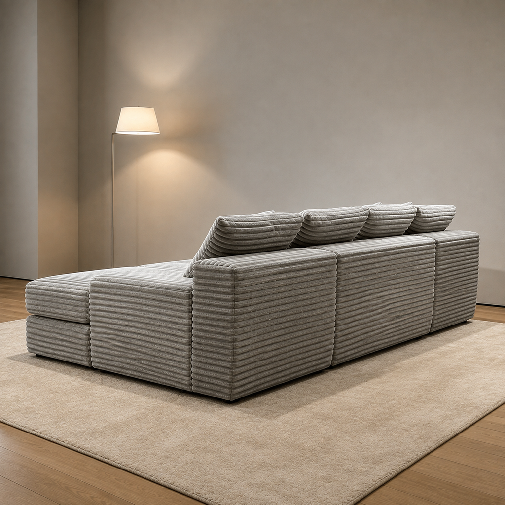Îlot Sofa from behind, showing the full depth of the island and the stacked blocks