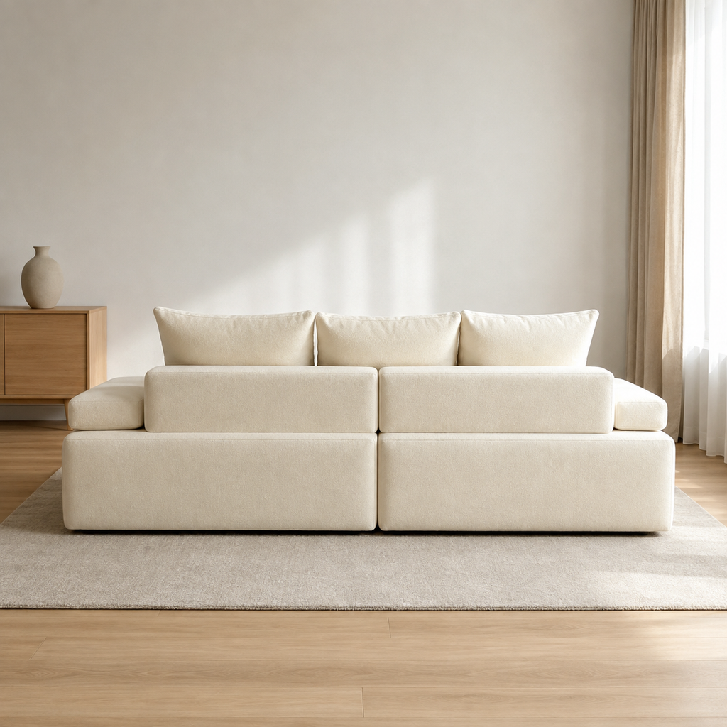 Massif Sofa from behind, the two modules meeting in one vertical seam